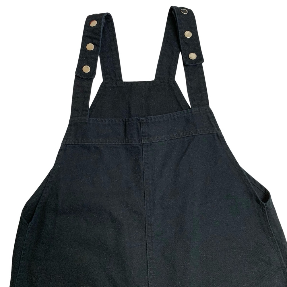 Black Denim Cotton Overalls Shorts Romper Adjustable Straps Sz M Patch Pockets - Picture 3 of 11